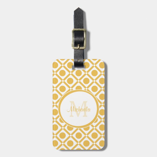 Étiquette À Bagage Nom décoré d'un monogramme géométrique jaune et (Devant Vertical)