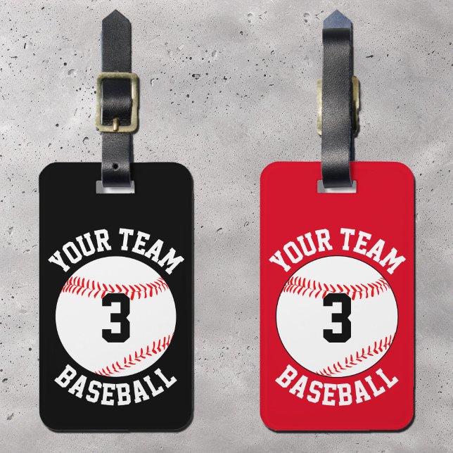 Étiquette À Bagage Nom d'équipe de baseball personnalisé, numéro de j (Custom baseball bag tags with personalized team name and player jersey numbers.)