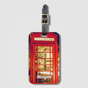 Étiquette À Bagage Nom DIY sur cabine téléphonique rouge britannique