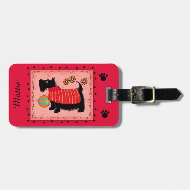 Étiquette À Bagage Nom du chien de Terrier écossais noir Personnalisé (Devant horizontal)