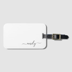 Étiquette À Bagage Nom du monogramme blanc noir moderne