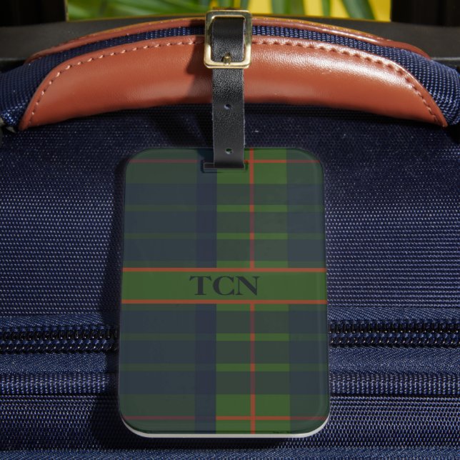 Étiquette À Bagage Nom du monogramme bleu vert rouge Tartan plaid (Insitu Rectoal 2)