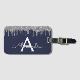 Étiquette À Bagage Nom du monogramme de la Parties scintillant bleue