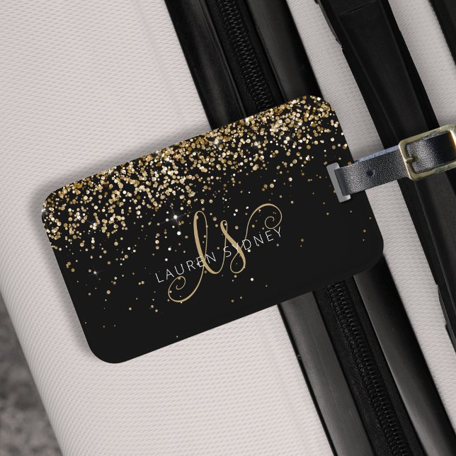 Étiquette À Bagage Nom du monogramme de la Parties scintillant d'or (Créateur téléchargé)