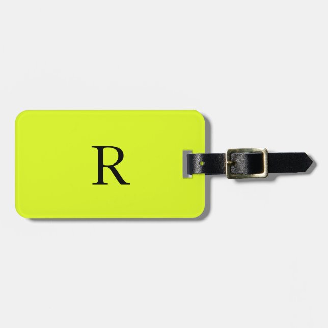 Étiquette À Bagage Nom du monogramme jaune néon Nom du cadeau initial (Devant horizontal)