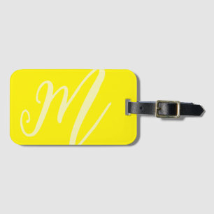Étiquette À Bagage Nom du monogramme moderne néon jaune initiales
