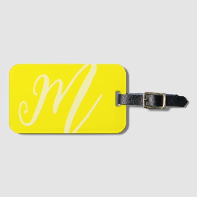 Étiquette À Bagage Nom du monogramme moderne néon jaune initiales (Devant Horizontal)