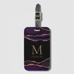 Étiquette À Bagage Nom du monogramme Purple Gold Black
