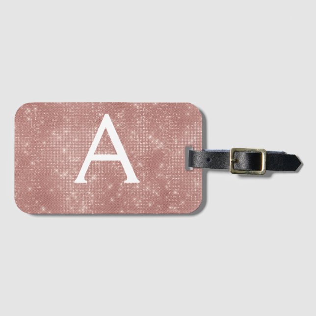 Étiquette À Bagage Nom du monogramme rose Gold Sparkle (Devant Horizontal)