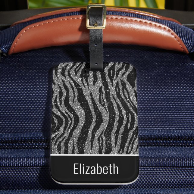 Étiquette À Bagage Nom du monogramme Zebra Print Black Silver Grey Wh (Insitu Rectoal 2)