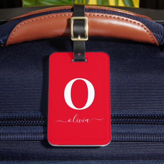 Étiquette À Bagage Nom du script Monogramme Personnalisé Rouge Et Bla (Insitu Rectoal 2)