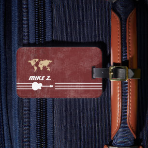 Étiquette À Bagage Nom du voyageur guitariste sur le rouge vieilli