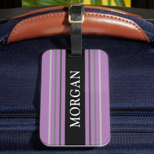 Étiquette À Bagage Nom en Blancs, Noirs & Gris, Lavande