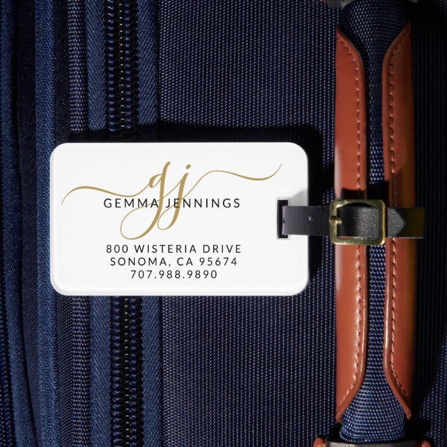 Étiquette À Bagage Nom en écriture à monogramme doré  (Insitu Rectoal 4)