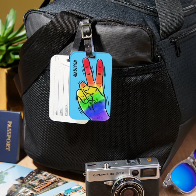 Étiquette À Bagage Nom et couleur personnalisés Rainbow Peace (Recto & Verso)