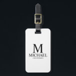 Étiquette À Bagage Nom et monogramme du Groomsman personnalisé modern<br><div class="desc">Cadeaux de Groomsman Personnalisés Noir et Blanc Modernes avec monogramme personnalisé,  nom et titre de marionnettiste en style serif classique noir sur arrière - plan blanc. Aussi parfait pour Best Man,  Père de la Mariée et plus.</div>