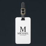 Étiquette À Bagage Nom et monogramme du Groomsman personnalisé modern<br><div class="desc">Cadeaux de Groomsman Personnalisés Noir et Blanc Modernes avec monogramme personnalisé,  nom et titre de marionnettiste en style serif classique noir sur arrière - plan blanc. Aussi parfait pour Best Man,  Père de la Mariée et plus.</div>