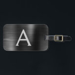Étiquette À Bagage Nom et nom initial du monogramme en métal brossé n<br><div class="desc">Monogramme de fond métallique et d'argent brossé à l'huile métallique Nom et étiquette de bagage initiale. Cette étiquette de sac est parfaite pour le retour à l'école,  le travail ou le voyage.</div>