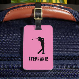 Étiquette À Bagage Nom Femme Golf Lecteur Golfing Golfing Rose Noir