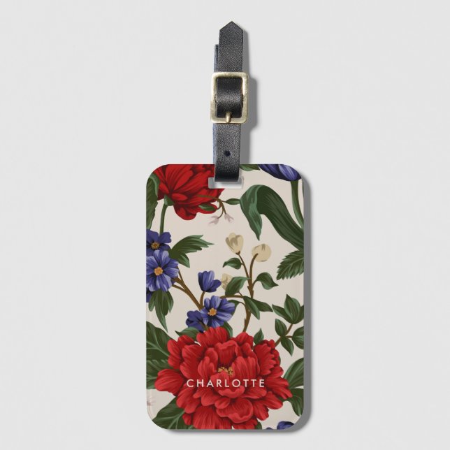 Étiquette À Bagage Nom floral (Devant Vertical)
