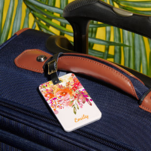 Étiquette À Bagage Nom floral romantique brillant