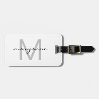 Étiquette À Bagage Nom initial décoré d'un monogramme noir gris blanc