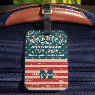 Étiquette À Bagage Nom-Initial, motif de drapeau vintage étoiles et b