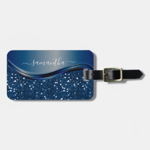 Étiquette À Bagage Nom manuscrit Bleu marine Pailleté métallisé