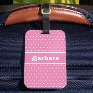 Étiquette À Bagage Nom mignon Polka Dot rose et blanc
