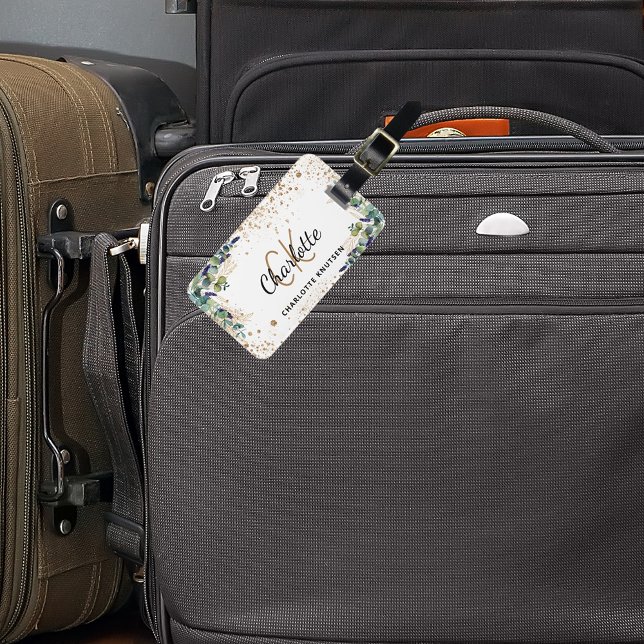 Étiquette À Bagage Nom monogramme de la parties scintillant d'or Euca (Créateur téléchargé)