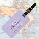 Étiquette À Bagage Nom monogramme en cuir violet lavande<br><div class="desc">Violet,  lavande couleur faux imprimé en cuir comme arrière - plan. Personnalisez et ajoutez vos lettres monographiques de prénom et votre nom complet sur le devant. Vos coordonnées au verso. Texte mauve et blanc.</div>