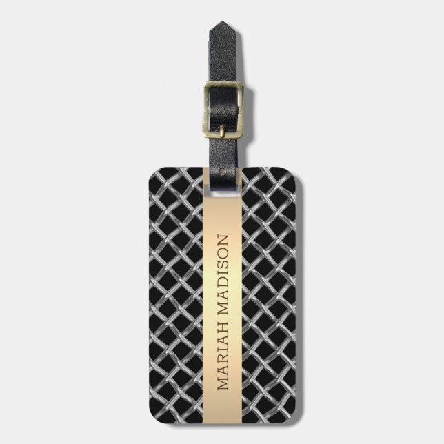 Étiquette À Bagage Nom monogrammé simple Elegant Metal Gold (Devant Vertical)