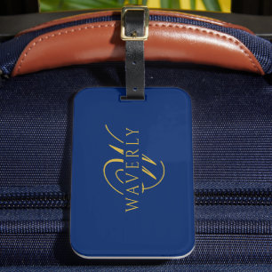 Étiquette À Bagage Nom personnalisé avec monogramme bleu marine