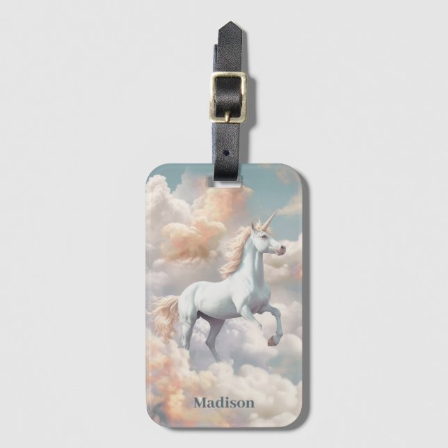 Étiquette À Bagage Nom personnalisé belle licorne (Devant Vertical)