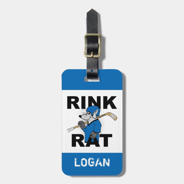 Étiquette À Bagage Nom Personnalisé Bleu Rink Rat Hockey (Devant Vertical)