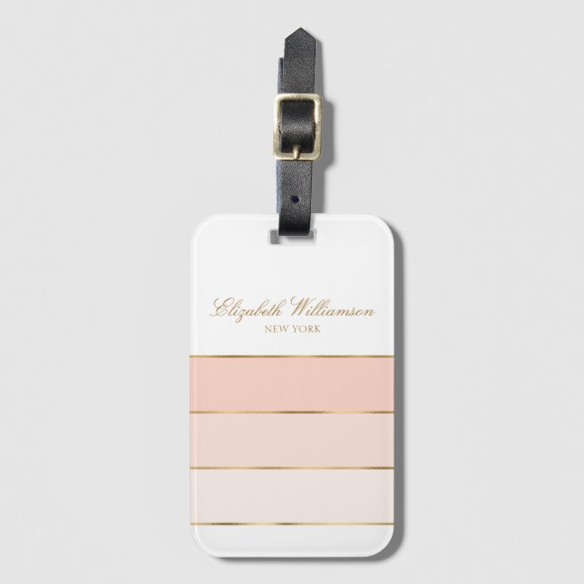 Étiquette À Bagage Nom personnalisé Blush Pink Gold (Devant Vertical)