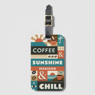 Étiquette À Bagage Nom personnalisé Citations de café coloré