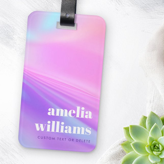 Étiquette À Bagage Nom personnalisé du dégradé de couleur rose violet (Trendy pink purple pastel gradient custom name luggage tag)