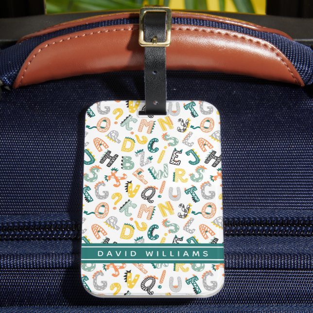 Étiquette À Bagage Nom personnalisé du Motif Alphabet Dinosaur Cute (Insitu Rectoal 2)