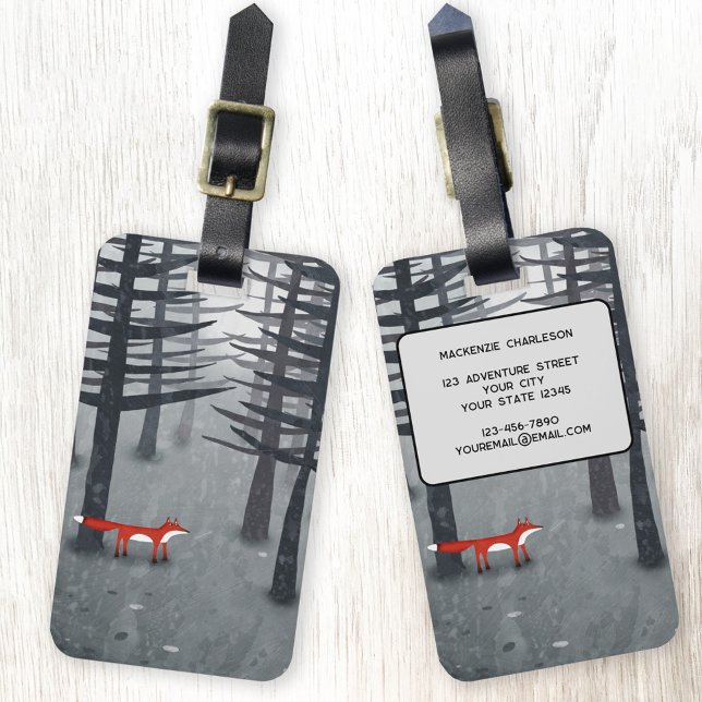Étiquette À Bagage Nom personnalisé du renard et de la forêt (Fox in the forest  personalized luggage tag)