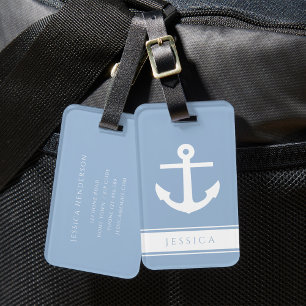 Étiquette À Bagage Nom personnalisé Dusty Blue Nautical