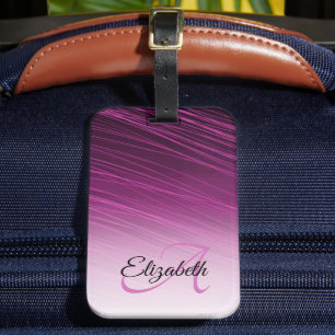 Étiquette À Bagage Nom Personnalisé Élégant Monogram Purple Ombre Str