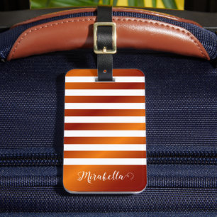 Étiquette À Bagage Nom personnalisé élégant orange et blanc