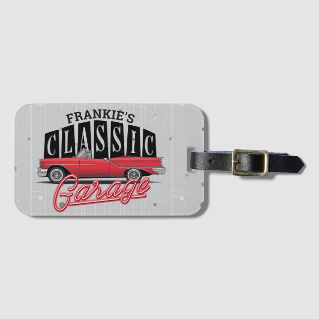 Étiquette À Bagage Nom personnalisé Faux Neon Garage de voiture class (Devant Horizontal)