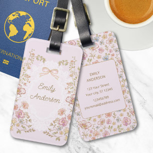 Étiquette À Bagage Nom personnalisé Fleurs de style vintage Floral