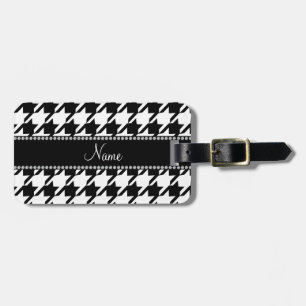 Étiquette À Bagage Nom personnalisé houndstooth blanc