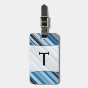 Étiquette À Bagage Nom personnalisé Initial + Bleu et Gris