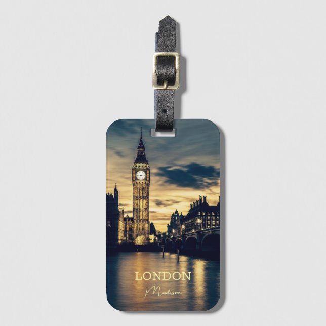 Étiquette À Bagage Nom personnalisé Londres (Devant Vertical)