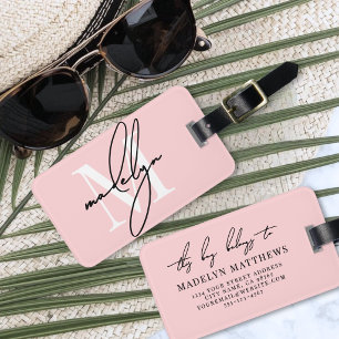 Étiquette À Bagage Nom personnalisé moderne et féminin rose poudré av