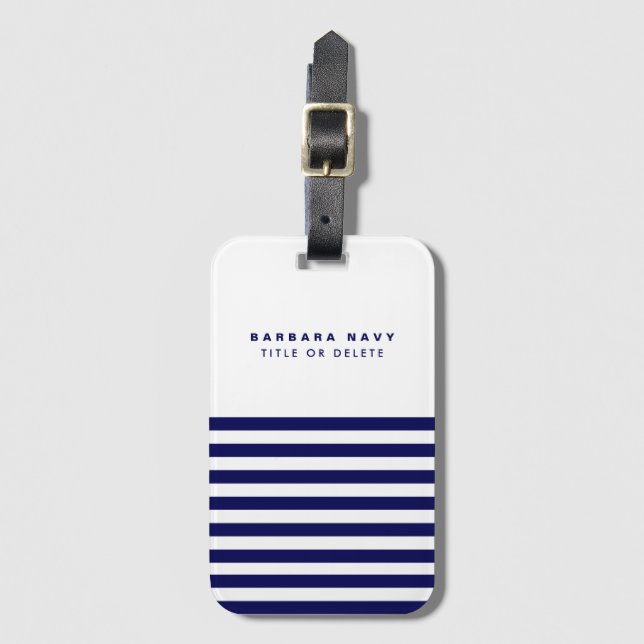 Étiquette À Bagage Nom personnalisé moderne Marine marine Bleue rayur (Devant Vertical)